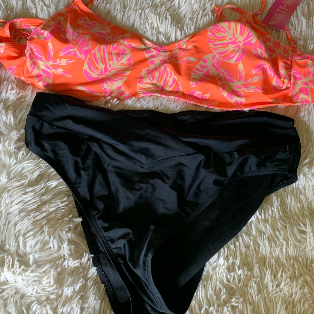Ninety nine 2 piece Women's Orange and Black Leaf Print Bikini NWT